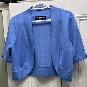 Karl Lagerfeld Blue Short-Sleeve Bow Sweater Shrug Jacket size Large
